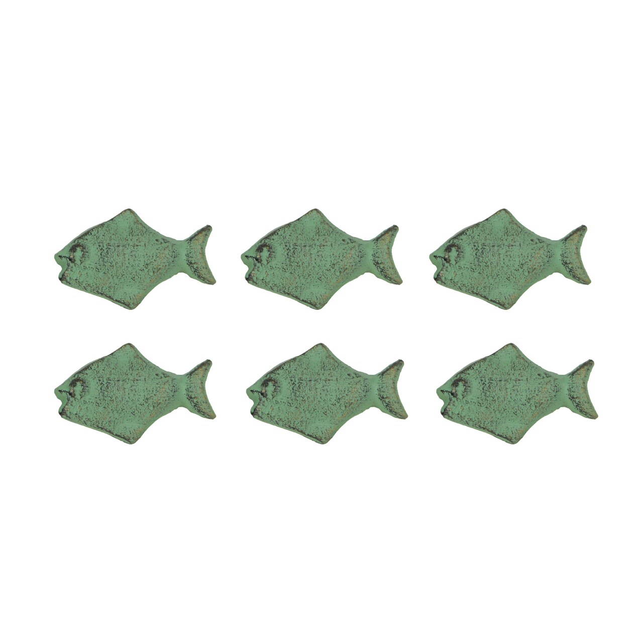Set of 6 Verdigris Green Cast Iron Fish Drawer Pulls Decorative Cabinet Knobs